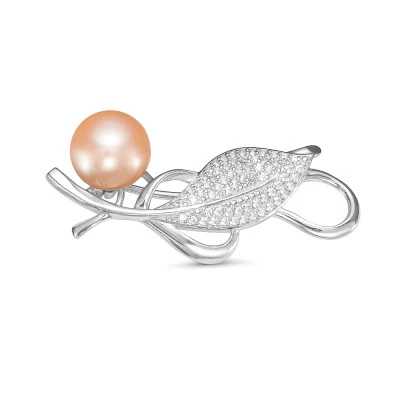 Брошь из серебра с розовой речной жемчужиной 9,5-10 мм