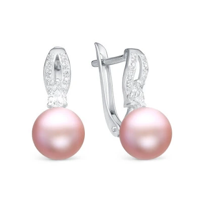 Серьги из серебра с розовыми речными жемчужинами 8,5-9 мм