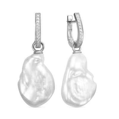 Серьги из серебра с белыми речными жемчужинами "Барокко" 13-16 мм