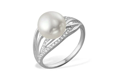 Кольцо из белого золота с белой речной жемчужиной 8,5-9 мм