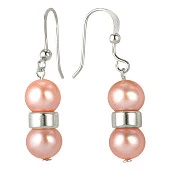 Серьги из серебра с розовыми речными жемчужинами 8-8,5 мм