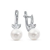 Серьги из серебра с белыми речными жемчужинами 8,5-9 мм