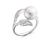 Кольцо из серебра с белой речной жемчужиной 9,5-10 мм
