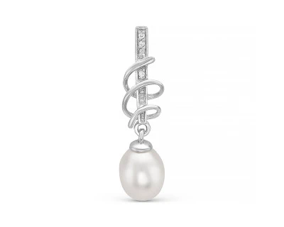 Кулон из серебра с белой каплевидной речной жемчужиной 7,5-8 мм