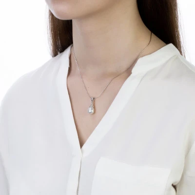 Кулон из серебра с белой морской Австралийской жемчужиной 9-9,5 мм