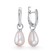 Серьги из серебра с розовыми каплевидными речными жемчужинами 7-7,5 мм
