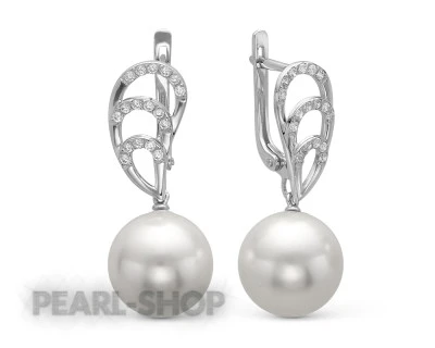 Серьги из серебра c белыми японскими речными жемчужинами 13-14 мм