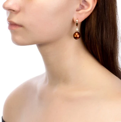 Серьги из серебра с шоколадными жемчужинами "Барокко" 13-16 мм