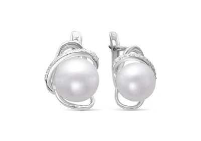 Серьги из серебра c белыми речными жемчужинами 8,5-9 мм