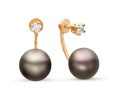 Пусеты "Диор" из серебра с черными речными жемчужинами 9,5-10 мм