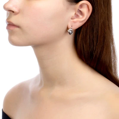 Серьги из серебра с черными речными жемчужинами 7-7,5 мм