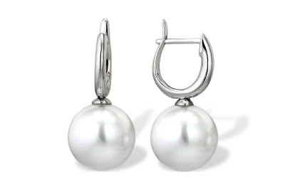 Серьги из белого золота с белыми морскими Австралийскими жемчужинами 12,6-12,9 мм