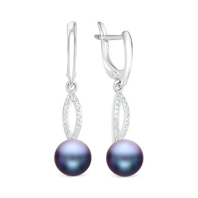 Серьги из серебра с черными речными жемчужинами 8,5-9 мм