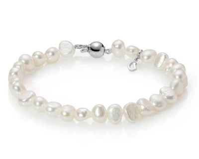 Браслет из белого барочного речного жемчуга класса ААА. Жемчужины 7-7,5 мм