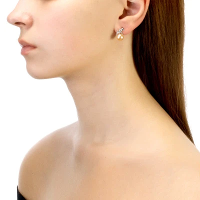 Серьги из серебра с розовыми речными жемчужинами 7,5-8 мм