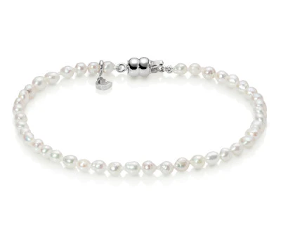 Браслет из белых речных барочных мини-жемчужин класса ААА. Жемчужины 3,5-4 мм