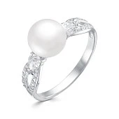 Кольцо из белого золота с белой речной жемчужиной 8,5-9 мм