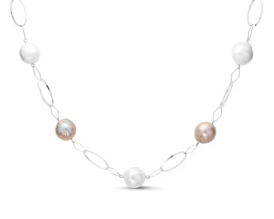 Цепочка из серебра 925 пробы "микс" с барочными речными жемчужинами 13-16 мм