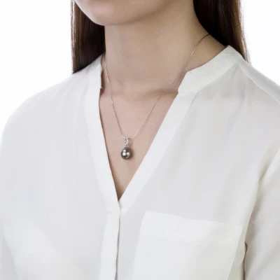 Кулон из серебра с черной морской Таитянской жемчужиной 11-11,5 мм