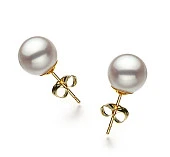 Пусеты из золота 585 пробы с белыми морскими жемчужинами Акойя 9-9,5 мм