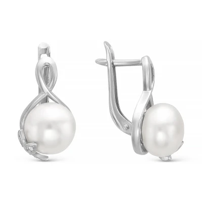 Серьги из серебра c белыми речными жемчужинами 8,5-9 мм