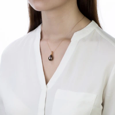 Кулон из серебра с черной морской Таитянской жемчужиной 11,6-11,9 мм