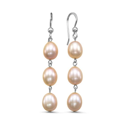 Серьги из серебра с розовыми каплевидными жемчужинами 7,5-8 мм