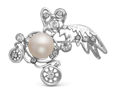 Брошь "Голубь" с белой речной жемчужиной размером 11 мм
