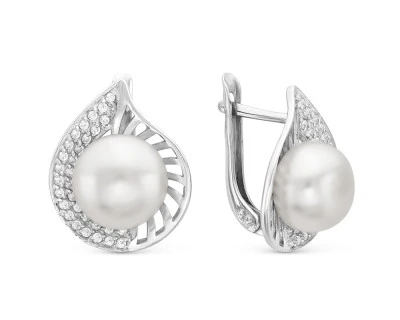 Серьги из серебра c белыми речными жемчужинами 9,5-10 мм