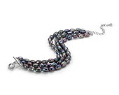 Браслет в 3 ряда из черного барочного речного жемчуга класса ААА. Жемчужины 6,5-7 мм