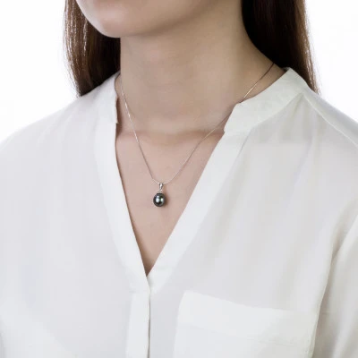 Кулон из серебра с черной морской Таитянской жемчужиной 9,6-9,9 мм