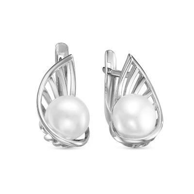 Серьги из серебра c белыми речными жемчужинами 8-8,5 мм