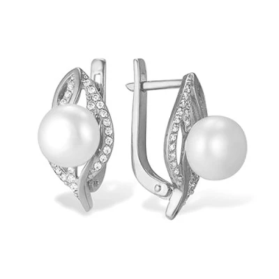 Серьги из белого золота с белыми речными жемчужинами 8-8,5 мм
