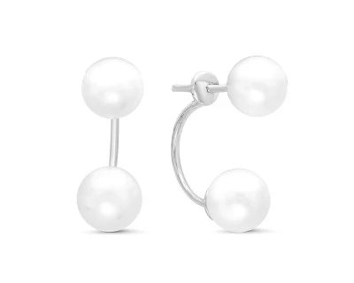 Пусеты "Диор" из белого золота с белыми речными жемчужинами 8-9 мм