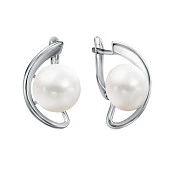 Серьги из серебра с белыми речными жемчужинами 10,5-11 мм