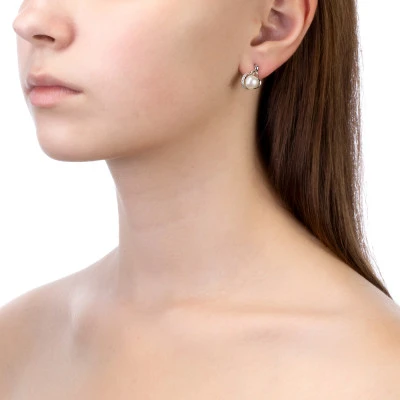 Серьги из серебра c белыми речными жемчужинами 7,5-8 мм