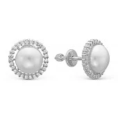 Серьги из серебра c белыми речными жемчужинами 7-7,5 мм