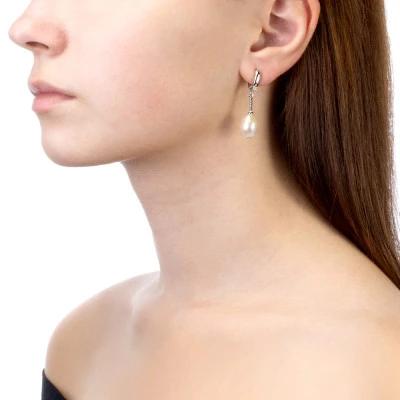 Серьги из серебра c белыми речными жемчужинами "Барокко" 10-11 мм