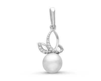 Кулон из серебра с белой речной жемчужиной 7,5-8 мм