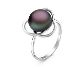 Кольцо из серебра с черной речной жемчужиной 9,5-10 мм
