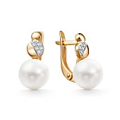 Серьги из красного золота с белыми речными жемчужинами 7,5-8 мм