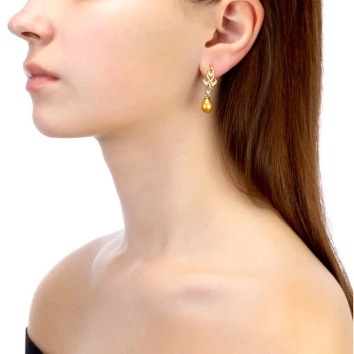 Серьги из серебра с золотистыми речными жемчужинами 8-8,5 мм