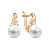 Серьги из красного золота с белыми речными жемчужинами 7,5-8 мм