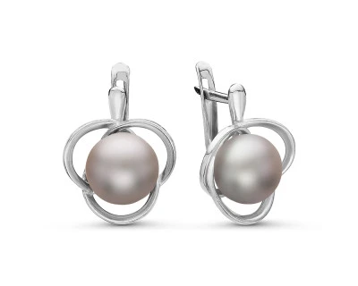 Серьги из серебра с серебристыми речными жемчужинами 9-9,5 мм