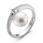 Кольцо из серебра с белой морской Австралийской жемчужиной 9,6-9,9 мм