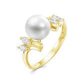 Кольцо из желтого золота с белой речной жемчужиной 8,5-9 мм