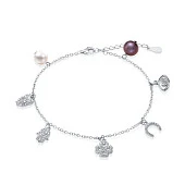 Браслет из серебра 925 пробы с белой и черной речными жемчужинами 7-8 мм