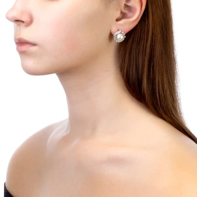 Серьги из серебра c белыми речными жемчужинами 8 мм