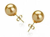 Пусеты из золота 585 пробы с золотистыми морскими жемчужинами Акойя 8-8,5 мм