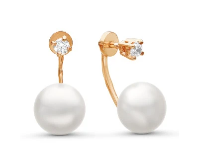 Пусеты "Диор" из серебра с белыми речными жемчужинами 9,5-10 мм